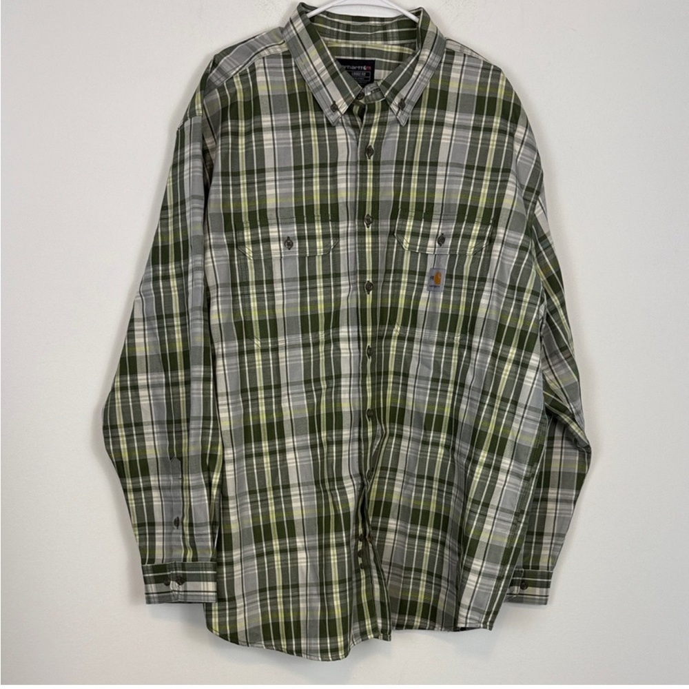Carhartt Men’s Flame-Resistant Rugged Loose Fit Long-Sleeve Plaid Shirt. Size 2X
